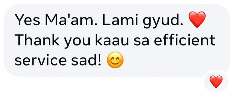 Customer feedback: Lami gyud and thank you for the efficient service