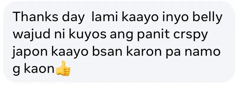 Customer feedback saying the lechon belly stayed crispy and delicious